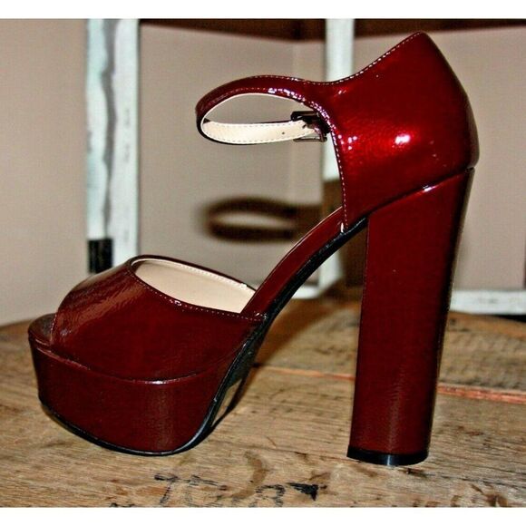 Nasty Gal Women's 6B Burgundy Crinkle Patent Skyscraper platform heels - New - Picture 5 of 6
